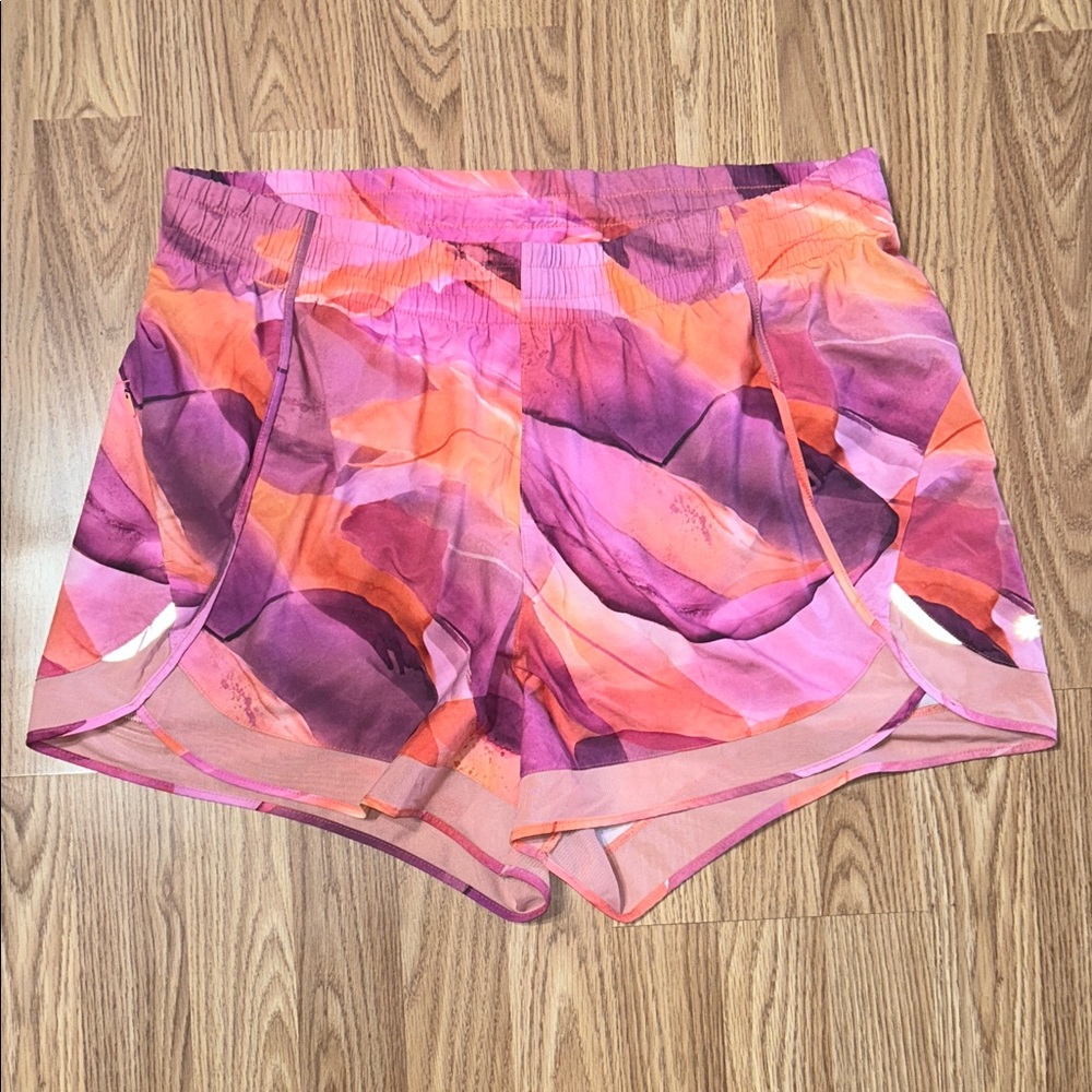 EUC Athleta Pink and Orange Watercolor Athletic Shorts
